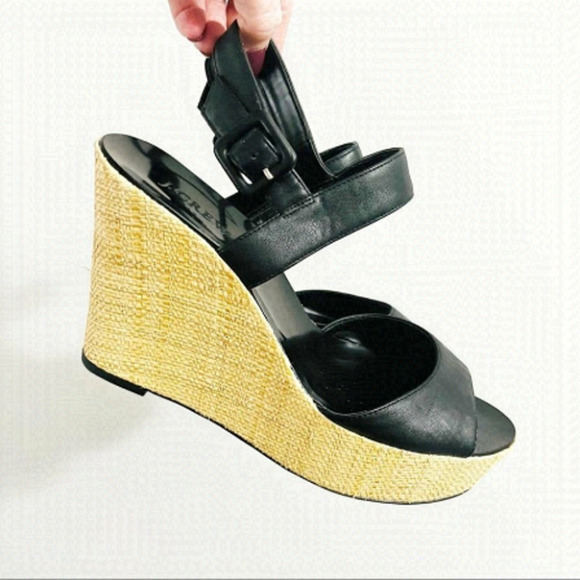 Jcrew adjustable strap black wedge summer sandals size 9 - Picture 1 of 5